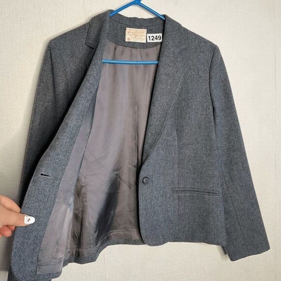 Pendleton Woolen Mills Womens Size 10 Gray Virgin Wool One Button Blazer Jacket - Picture 7 of 9